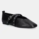 Kožené baleríny Tommy Jeans TJW LEATHER MARYJANE BALLERINA černá barva, EN0EN02868