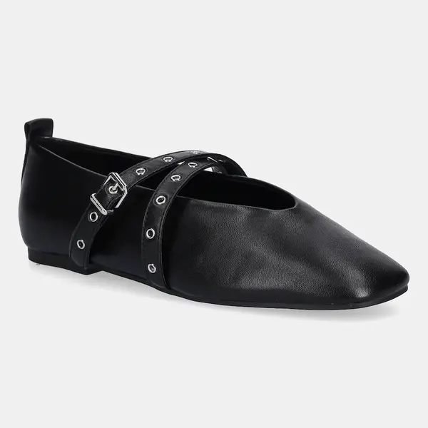 Kožené baleríny Tommy Jeans TJW LEATHER MARYJANE BALLERINA černá barva, EN0EN02868
