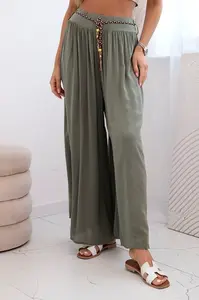 Kesi Włoski Dámske viskózové nohavice so širokými nohavicami khaki