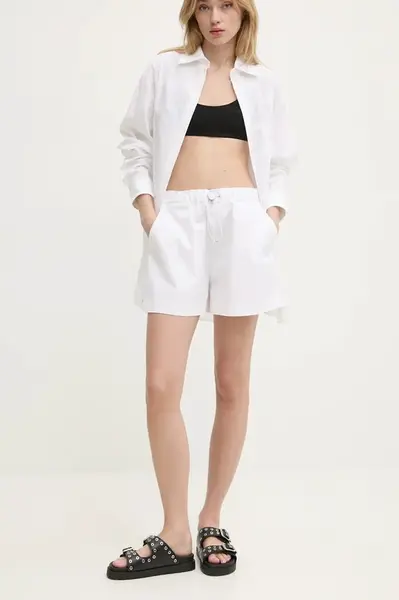 Kraťasy Moschino Jeans dámské, bílá barva, hladké, high waist, 0304 3224