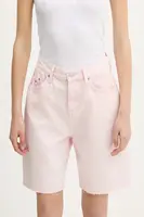 Džínové šortky Tommy Jeans dámské, růžová barva, high waist, DW0DW21646
