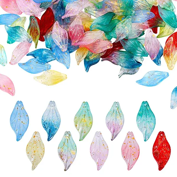 100Pcs 10 Colors Handmade Lampwork Gold Foil Frosted Pendants