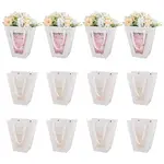 Trapezoid Paper Flower Gift Tote Bags with Plastic Visible Window