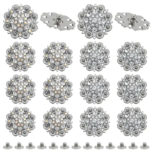 20Pcs 2 Colors Flower Zinc Alloy & Rhinestone & Glass Rivets