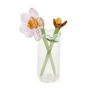 Handmade Lampwork Birthday Flower & Vase Set for Tabletop Display