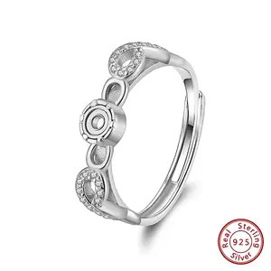 Adjustable 925 Sterling Silver Cubic Zirconia Finger Ring Components
