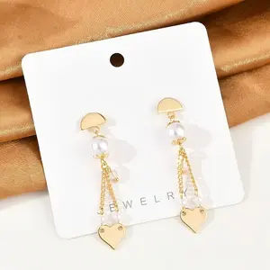 Brass ABS Plastic Pearl Dangle Stud Earrings