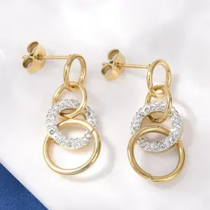 304 Stainless Steel Polymer Clay Ring Dangle Stud Earrings