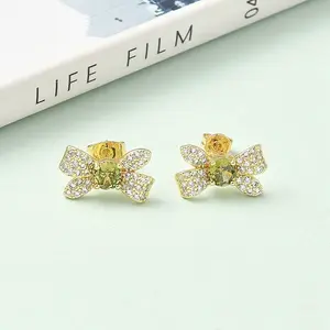 Bowknot Brass Micro Pave Clear Cubic Zirconia Stud Earrings
