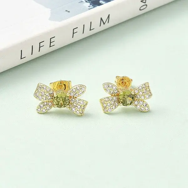 Bowknot Brass Micro Pave Clear Cubic Zirconia Stud Earrings