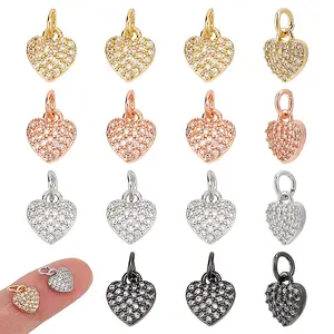 16Pcs 4 Colors Brass Micro Pave Cubic Zirconia Charms