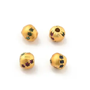 Brass Micro Pave Cubic Zirconia Beads