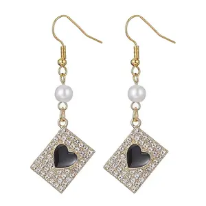 Alloy Crystal Rhinestone Rectangle with Heart Dangle Earrings