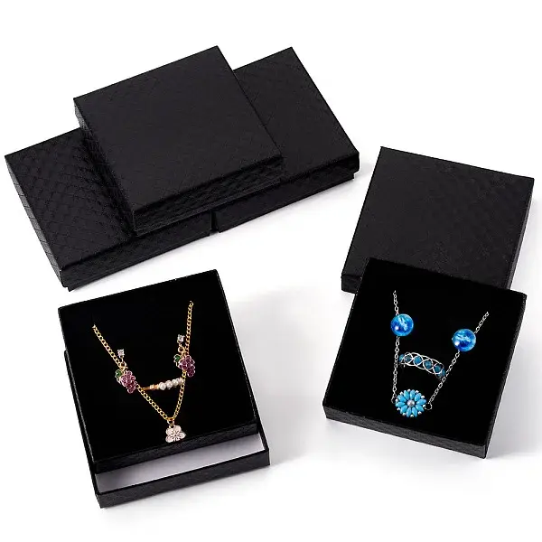 5Pcs Rhombus Textured Cardboard Jewelry Packing Boxes with Sponge Inside