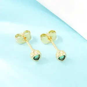 Brass Micro Pave Cubic Zirconia Stud Earrings