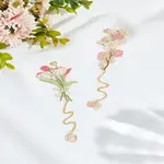 2Pcs 2 Styles Brass & Iron Enamel Flower Bookmarks with Chain