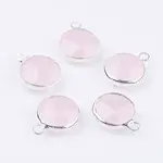 Silver Color Plated Brass Glass Flat Round Charms
