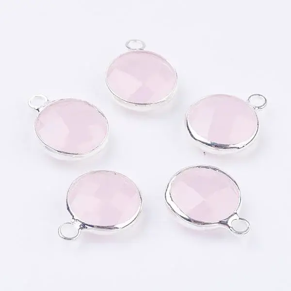 Silver Color Plated Brass Glass Flat Round Charms