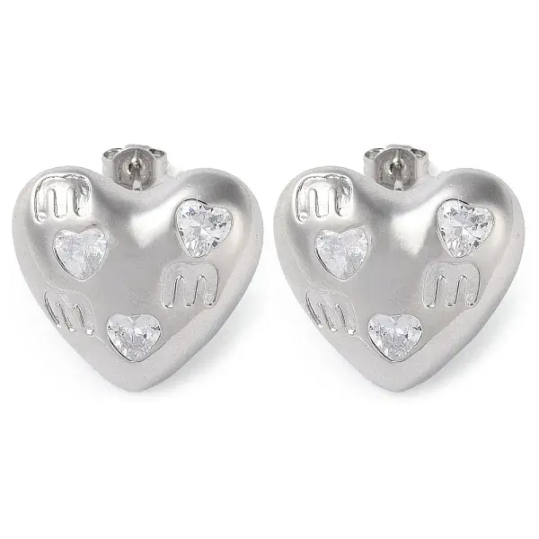 Heart Brass Micro Pave Clear Cubic Zirconia Stud Earrings