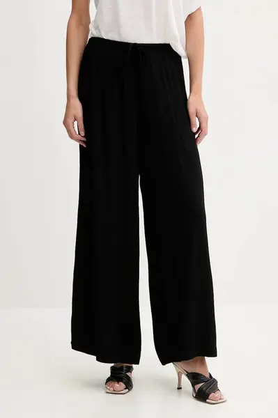 Kalhoty United Colors of Benetton dámské, černá barva, široké, high waist, 4VW95F00C