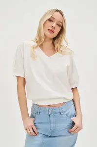 Marisse Cotton Blouse With Puffed Sleeves, White