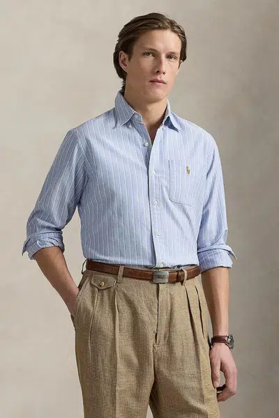 Bavlněná košile Polo Ralph Lauren pánská, červená barva, regular, s klasickým límcem, 710914027