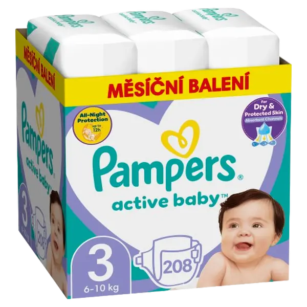 PAMPERS Active Baby plenky vel. 3, 6-10 kg, 208 ks