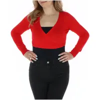 Červený crop cardigan s výstřihem do V