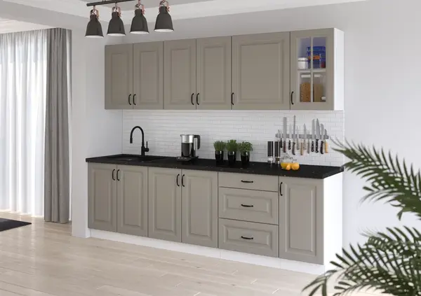 Kuchyňská linka 260 cm Stilo 3 - Bílá + Clay Grey