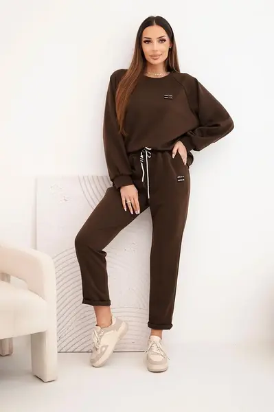 Kesi Włoski Dámský komplet z viskózy s mikinou a kalhotami hnědý