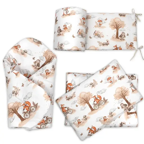 Baby Nellys 3D Mantinel s povlečením + zavinovačka zdarma, Liška, béžová,bílá