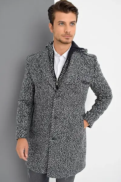 PLT9371 DEWBERRY MEN'S COAT-PATTERNED NAVY BLUE