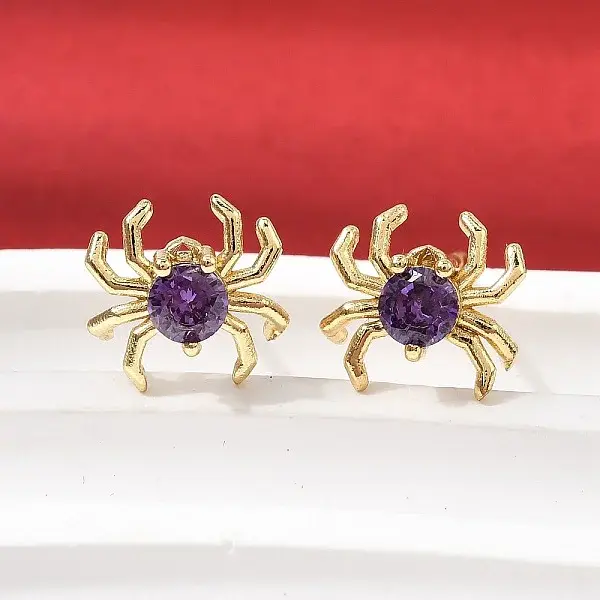 Spider Brass Micro Pave Cubic Zirconia Stud Earrings