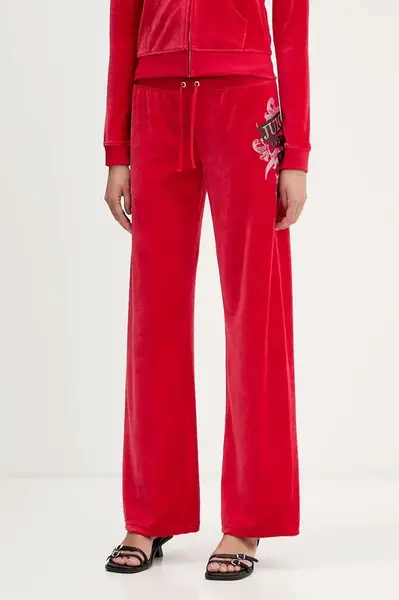 Velurové teplákové kalhoty Juicy Couture Wrap You Up dámské, červená barva, s potiskem, JCNBJ126452