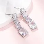 Rectangle Brass Micro Pave Cubic Zirconia Dangle Stud Earrings