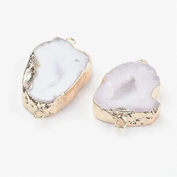 Electroplate Natural Druzy Geode Quartz Crystal Links connectors