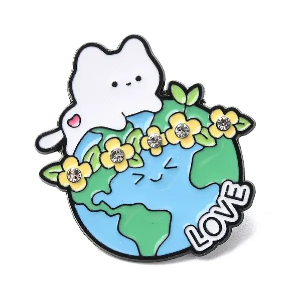White Cat with Earth Enamel Pins