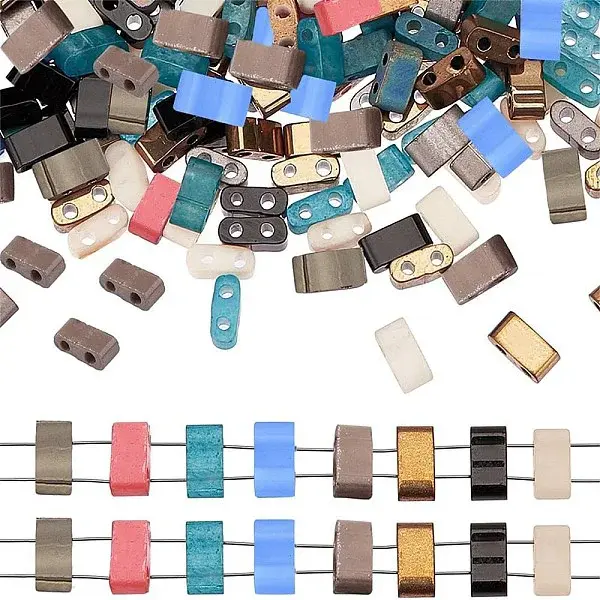 800Pcs 8 Colors 2-Hole Glass Seed Beads