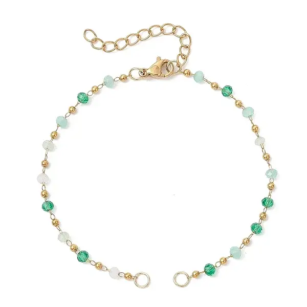 Handmade 304 Stainless Steel and Faceted Rondelle Glass Beaded Chain Bracelet Making