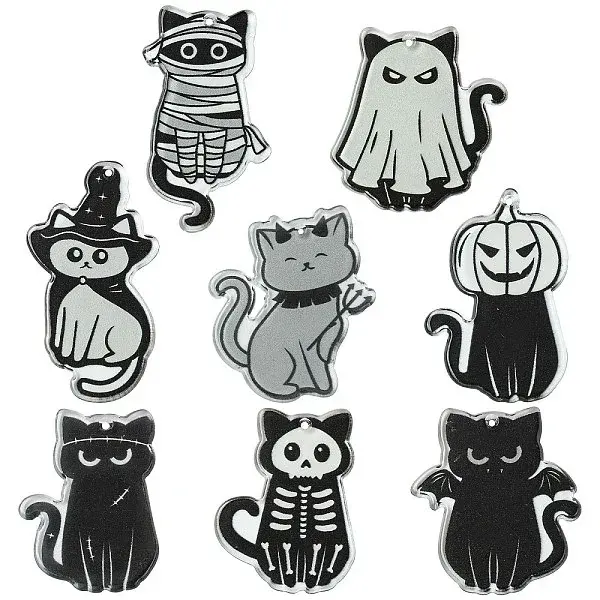 16Pcs 8 Styles Halloween Theme Double-sided Printed Acrylic Pendants