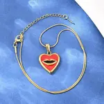 304 Stainless Steel Enamel Red Heart with Lip Pendant Necklaces