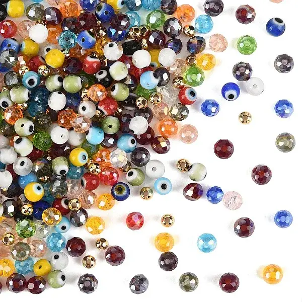 100Pcs Handmade Evil Eye Lampwork Round Bead Strands
