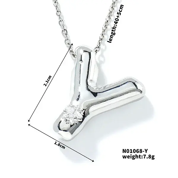 Brass Pave Clear Cubic Zirconia Shiny Balloon Letter Pendant Necklaces