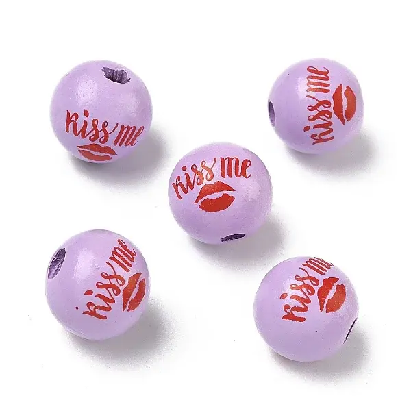 Valentine's Day Spray Painted & Printed Wood European Beads