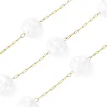 304 Stainless Steel & ABS Plastic Pearl Flat Round Bead Cable Chains