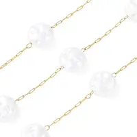 304 Stainless Steel & ABS Plastic Pearl Flat Round Bead Cable Chains