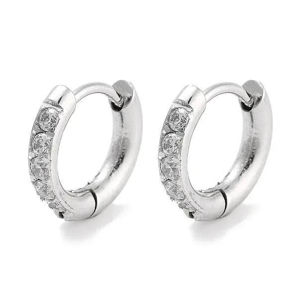 304 Stainless Steel Micro Pave Clear Cubic Zirconia Huggie Hoop Earrings