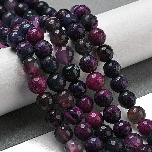 Faceted Natural Fire Crackle Agate Beads Strands