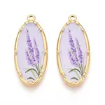 Printed Style 304 Stainless Steel Oval with Flower Pattern Pendants