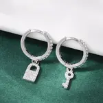 Lock & Key 925 Sterling Silver Micro Pave Clear Cubic Zirconia Hoop Earrings for Women